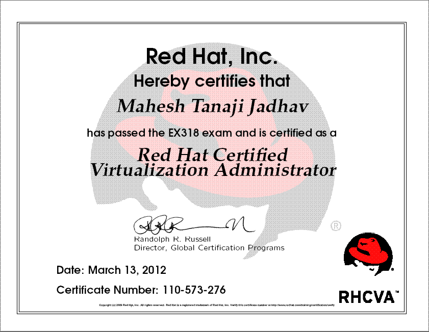 RHCVA Certificate..