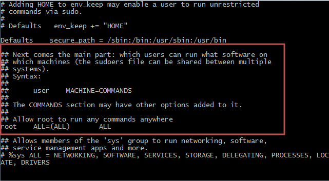 redhat sudoers file